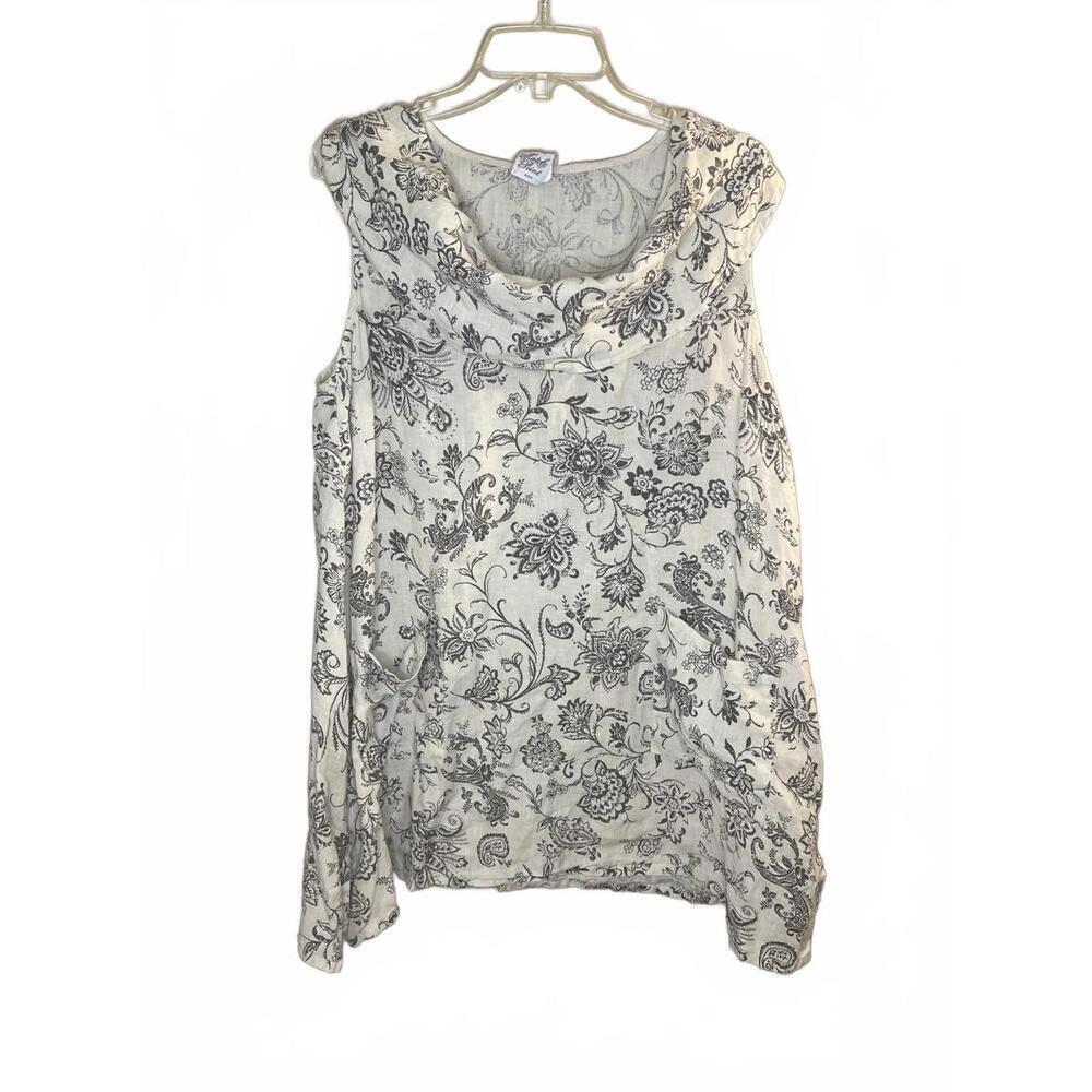 Match Point 100% Linen Sleeveless Tunic Dress Pockets Cowl Neck Size Large